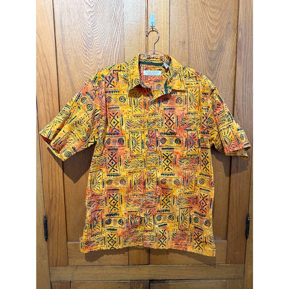 Island Republic Batik Hawaiian Shirt Yellow Orange 100% Cotton L